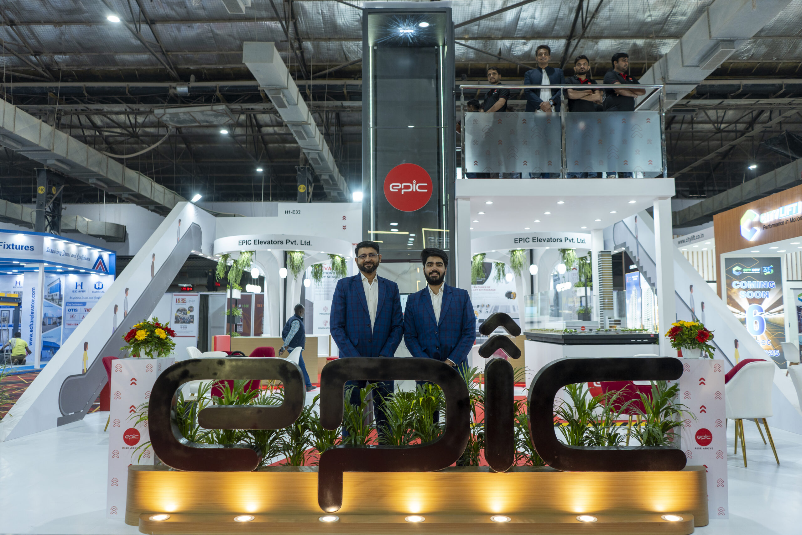 Hiren Bathani with the Epic Elevators team at an industry exhibition