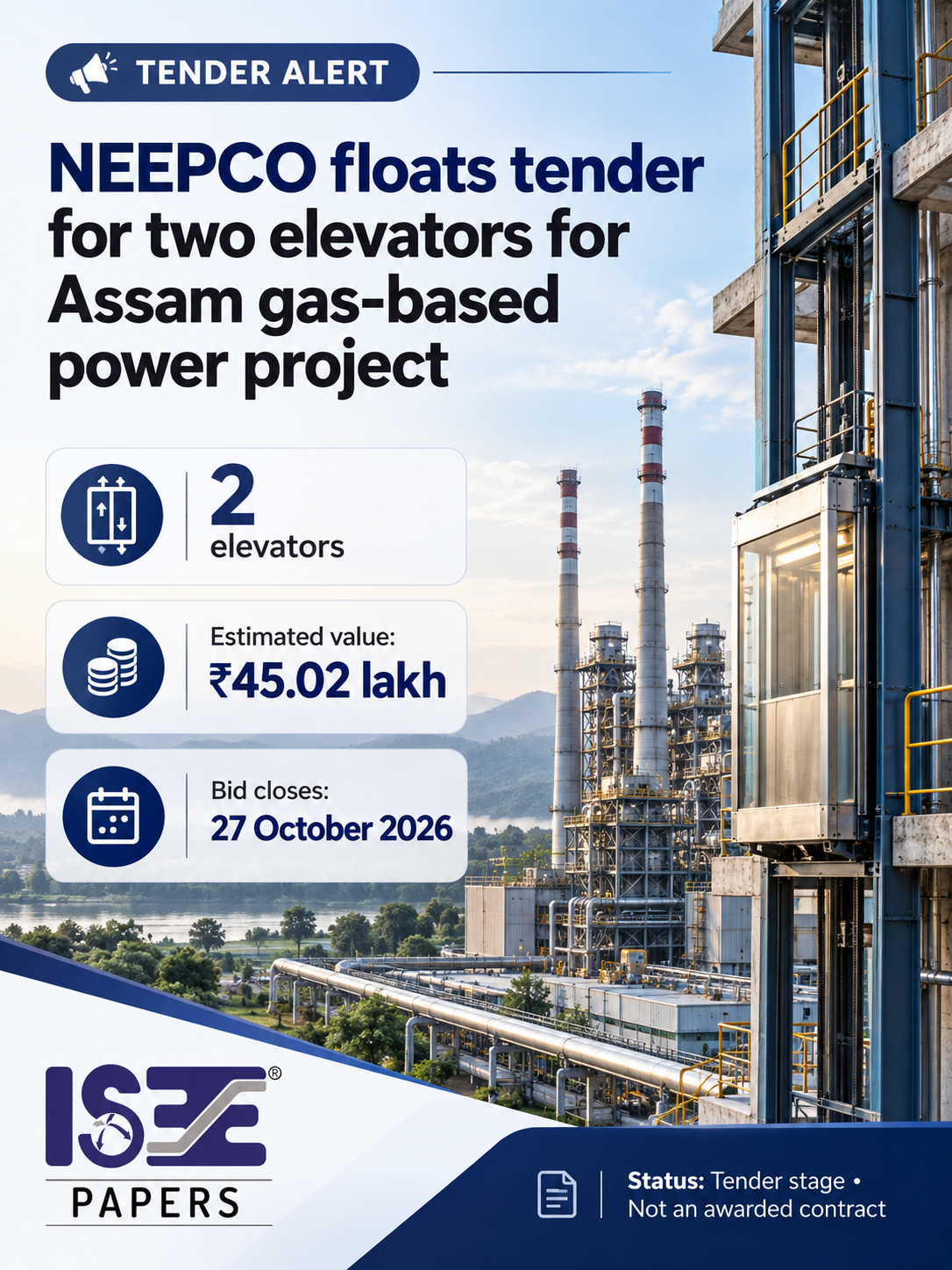 NEEPCO Floats Tender for Two Elevators for Assam Gas-Based Power Project